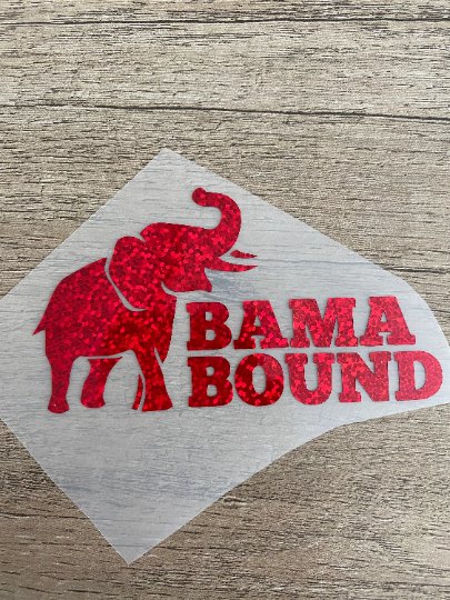 University of Alabama Crimson Tide, Red Glitter "Bama Bound" "Elephant" Outline Logo Vinyl Decal