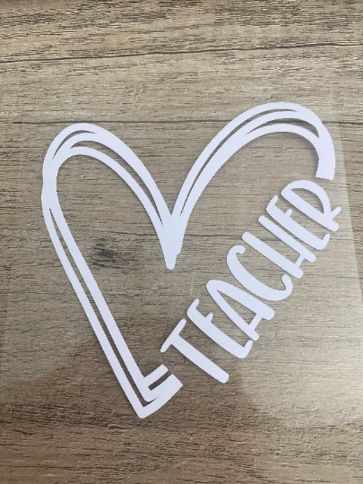 Teacher - Heart, Vinyl Decal, Any Size & Color (Glitter Too)
