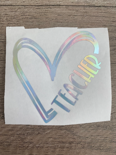 Teacher - Heart, Vinyl Decal, Any Size & Color (Glitter Too)