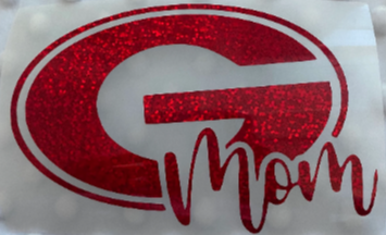 University of Georgia Bulldogs, "Mom" Red Glitter Vinyl "G" Logo Decal