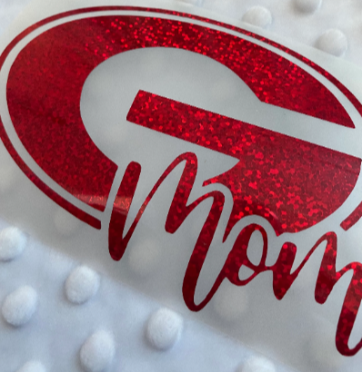 University of Georgia Bulldogs, "Mom" Red Glitter Vinyl "G" Logo Decal