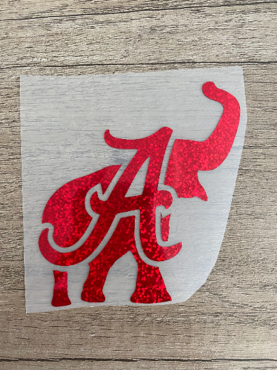 University of Alabama Crimson Tide, Red Glitter "A" Elephant Logo Vinyl Decal