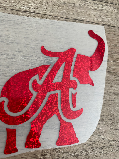 University of Alabama Crimson Tide, Red Glitter "A" Elephant Logo Vinyl Decal