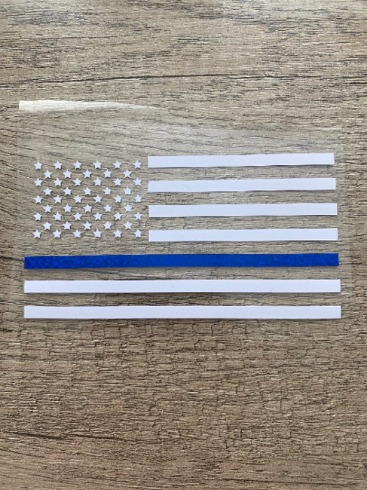 American Flag with Glitter Blue Stripe - Vinyl Decal, Any Size - Perfect for Car Window, Tumbler or Stanley - Police - First Responder