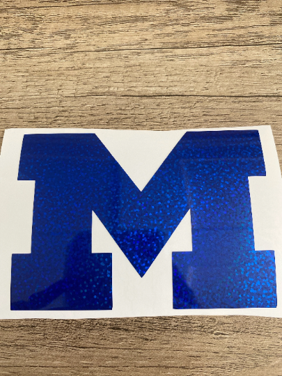 University of Michigan, Wolverines, Glitter Blue Vinyl "M" - Logo Decal