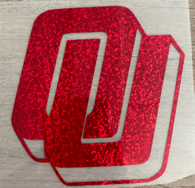 Oklahoma University Sooners, Red Glitter Vinyl "OU" Outline Logo Vinyl Decal