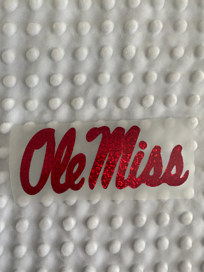 University of Mississippi Rebels, "Ole Miss", Red Glitter Logo Vinyl Decal