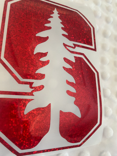 Stanford University Cardinals, Red Glitter Vinyl "S" Logo Decal