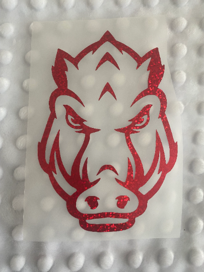 University of Arkansas Razorbacks - Front Facing - Glitter Red Vinyl - Logo Decal