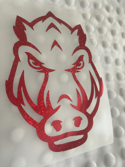 University of Arkansas Razorbacks - Front Facing - Glitter Red Vinyl - Logo Decal