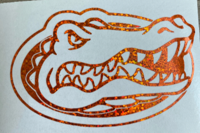 University of Florida, Gators, "Gator Head" Outline Logo - Orange Glitter Vinyl Decal