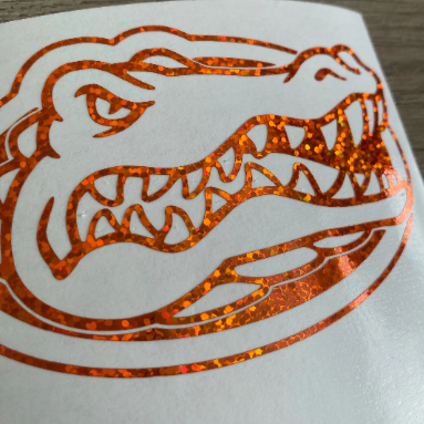 University of Florida, Gators, "Gator Head" Outline Logo - Orange Glitter Vinyl Decal