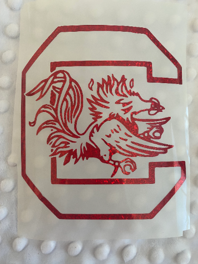 University of South Carolina Gamecocks, Block "C" with Gamecock, Red Glitter Vinyl Decal