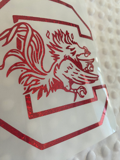 University of South Carolina Gamecocks, Block "C" with Gamecock, Red Glitter Vinyl Decal