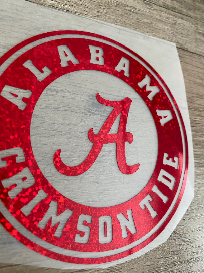 University of Alabama Crimson Tide, Red Glitter Circle Logo Vinyl Decal
