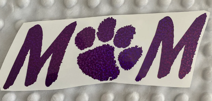 Clemson Tigers Purple Glitter Paw Vinyl Decal - Mom - "O" is Paw Print