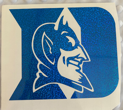 Duke University Blue Devils, Blue Glitter Vinyl "Devil D" Logo Decal