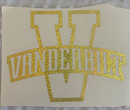 Vanderbilt University Commodores, Gold Glitter Vinyl "V" Logo Decal