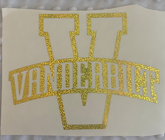 Vanderbilt University Commodores, Gold Glitter Vinyl "V" Logo Decal