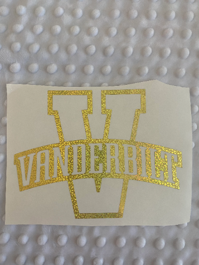 Vanderbilt University Commodores, Gold Glitter Vinyl "V" Logo Decal