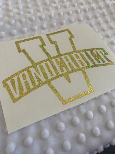 Vanderbilt University Commodores, Gold Glitter Vinyl "V" Logo Decal